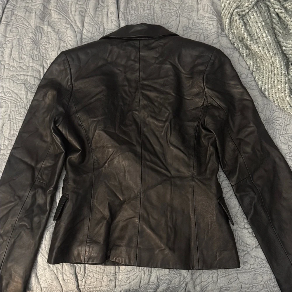 Banana Republic Leather Blazer Black 2 One Button Jacket - Picture 6 of 8